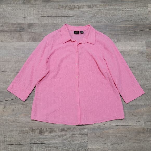 ALC Pink Crinkle Button Up Shirt Plus Size 1X Contemporary Art to Wear Unique - Picture 1 of 5